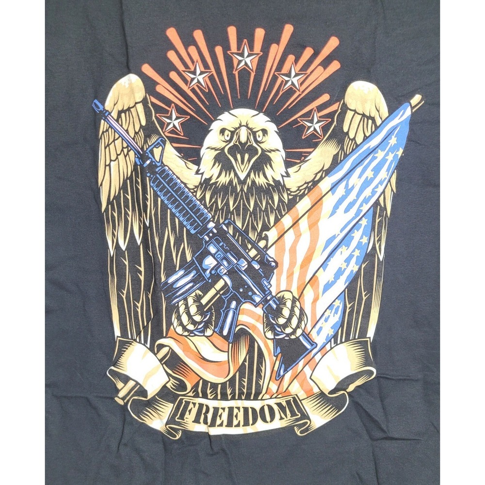 I Love My Freedom Never Surrender Pro 2nd Ammendment Eagle Gun Black T-Shirt XL